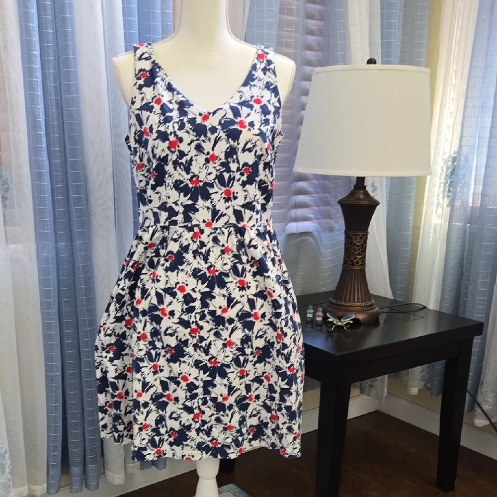 Tommy Hilfiger Pink and Blue Sleeveless V-Neck Sundress